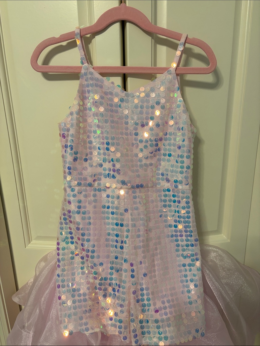 Girls Sparkle Sequin Party Dress - Light Pink Iridescent